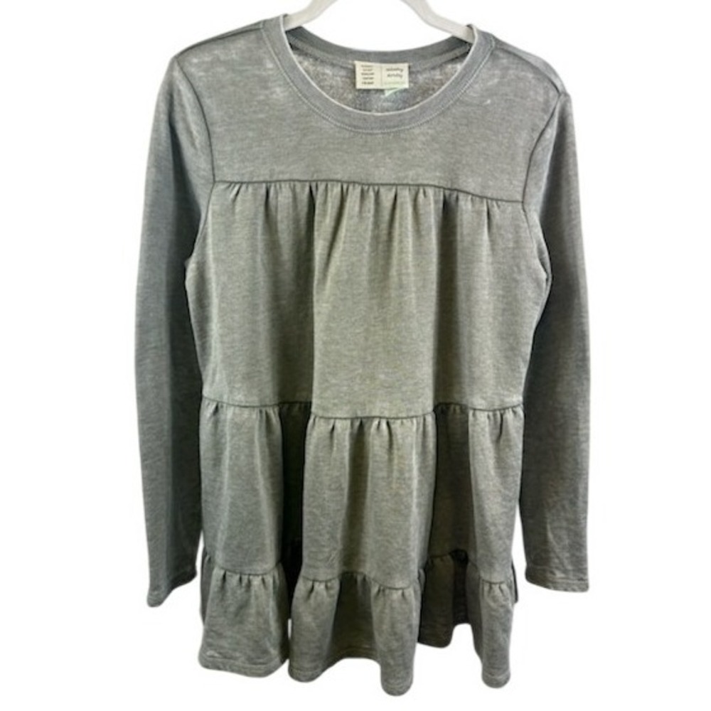 Saturday Sunday Anthropologie Gray Green Tiered Long Sleeve Tunic Top Size Small